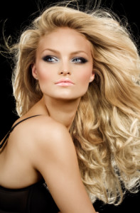 Model with long blond hair.
